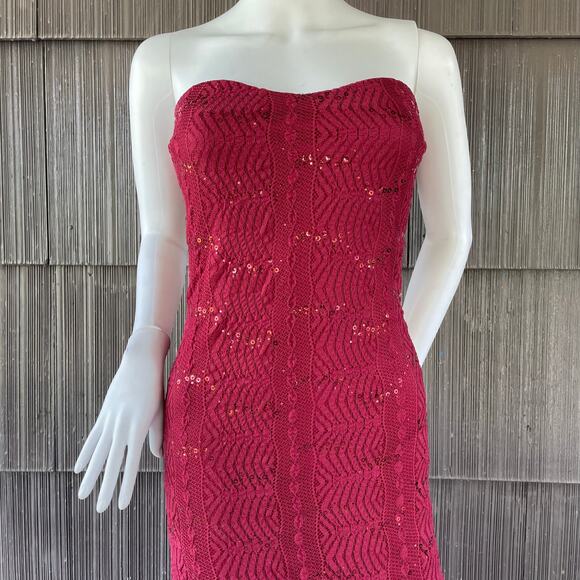 🔥Yellow Star Lace Sequins Strapless Mermaid Dress Burgundy Evening Party Dress - Picture 2 of 13